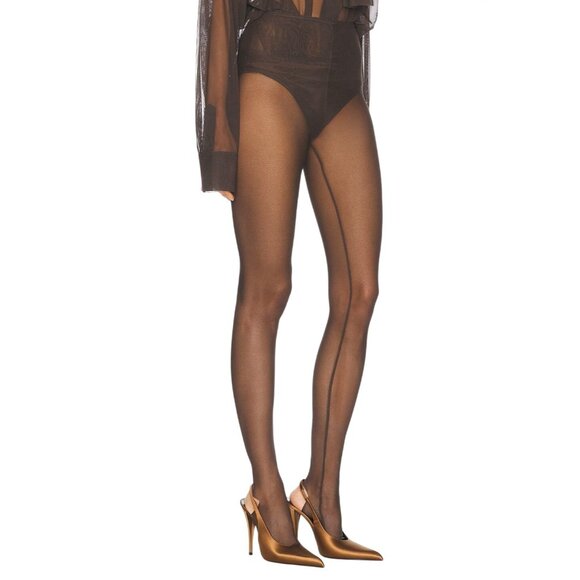 Norma Kamali Footie Leggings in Espresso Medium New Womens Tights